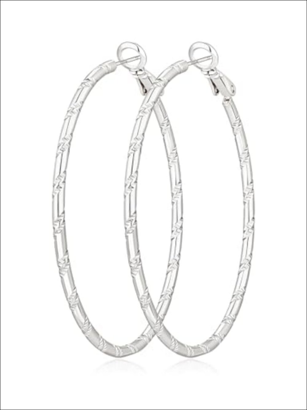 Sterling Silver Post Hoop Earrings 2mm Thin Bamboo Women